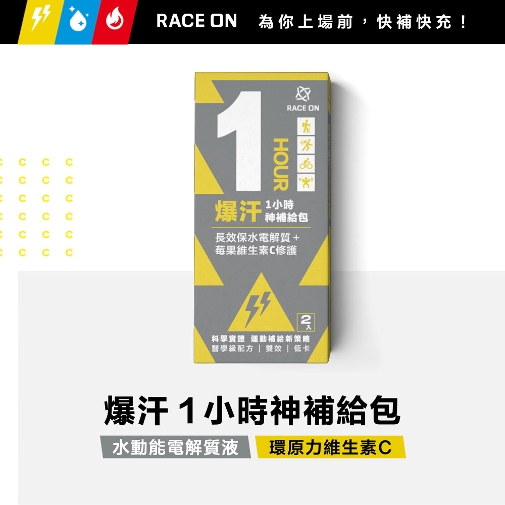 【RACE ON 鋭速】爆汗1小時神補給(水動能電解質液*1包+環原力維生素C*1包)