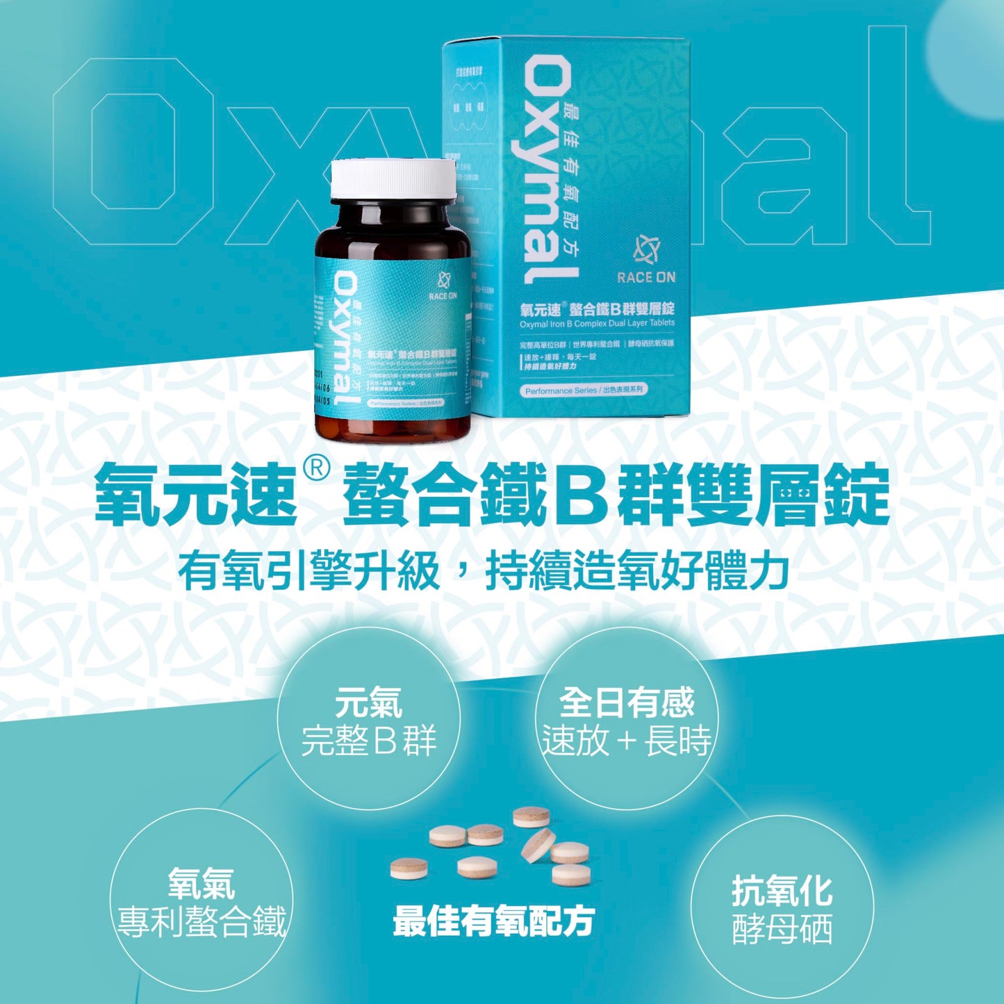 【有氧引擎】氧元速 螯合鐵B群雙層錠Oxymal Iron B Complex Dual Layer Tablets